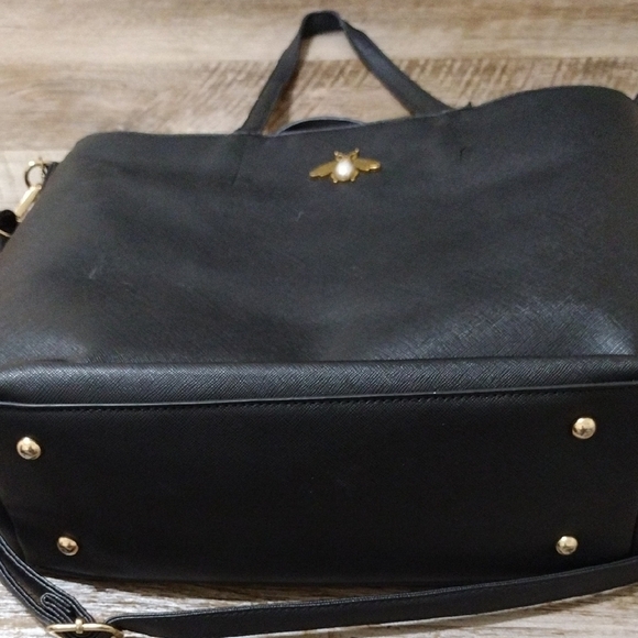 Black Tote Bag with Gold Bee Accent - Picture 3 of 16